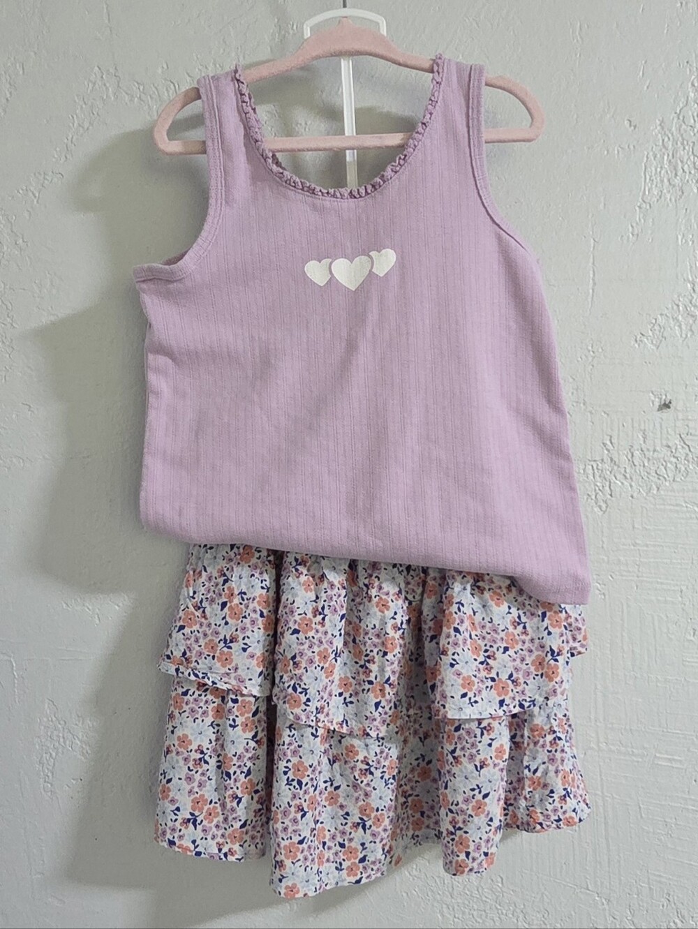 Cat & Jack Girls Purple Heart Tank & Floral Tiered Skort Outfit Set S 6/7